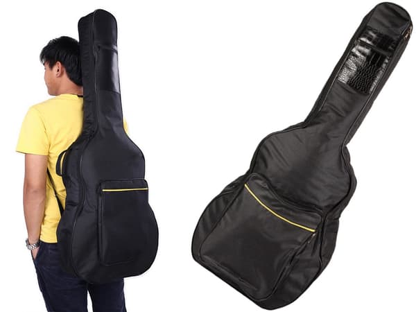 Gitarrfodral för akustisk gitarr polyester svart 105 cm med fickor