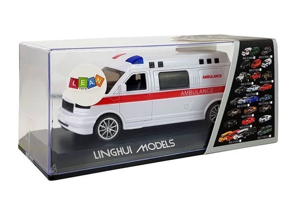 Ambulance legetøjsbil 15,5 cm med LED-lys, sirene og pullback