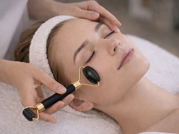 Ansigtsmassage-sæt jade 3-i-1 roller kuglemassager Gua Sha sort