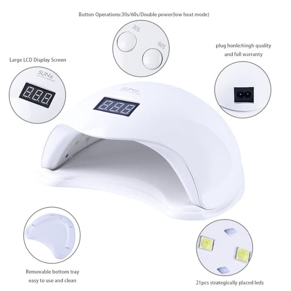 UV/LED nagellampa 48W med sensor och timer 10/30/60s vit
