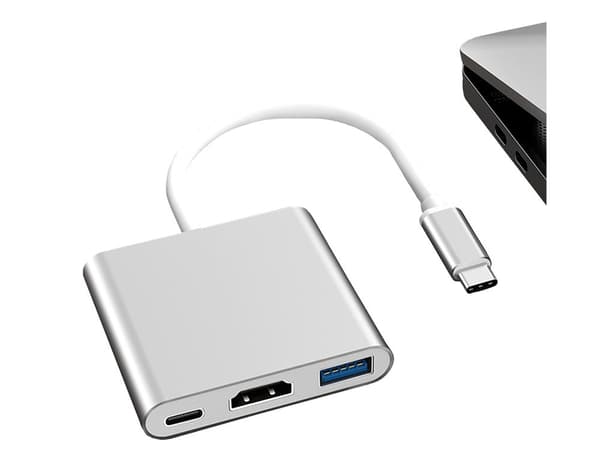 USB-C till HDMI + USB 3.0 adapter 4K vit/silver 13 cm