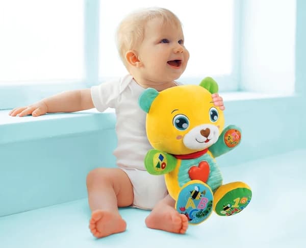 Interaktiv talende bamse med lys og knapper, 6+ måneder
