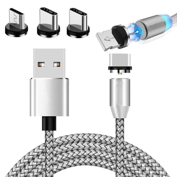 Magnetisk laddkabel 3-i-1 USB-C/Micro USB/Lightning 1 m