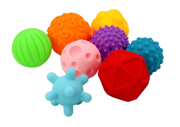 Sensoriske bolde baby 6+ mdr bløde med lyd og teksturer, 6-pack