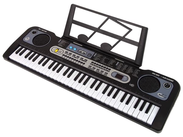 Keyboard til børn med mikrofon, sort 75 cm, lysende tangenter 3+