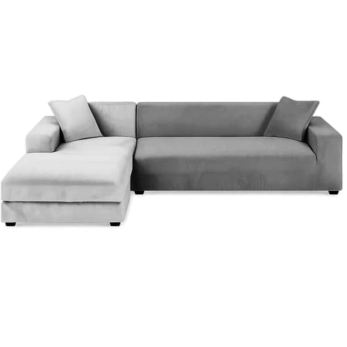 Sofföverdrag hörnsoffa elastisk sammet mörkgrå 145-185 cm + 1 kuddfodral