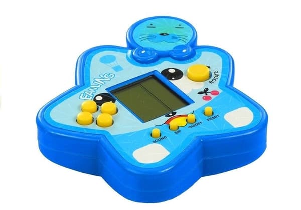 Elektroniskt Tetris-spel handhållet 11 cm, blå, 2xAA (ingår ej)