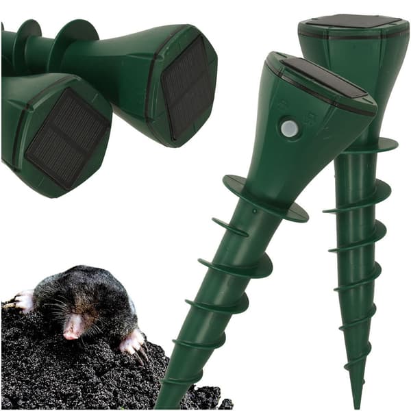 Solcellsdriven mullvadsskrämma 2-pack IP65 med 3 vibrationslägen
