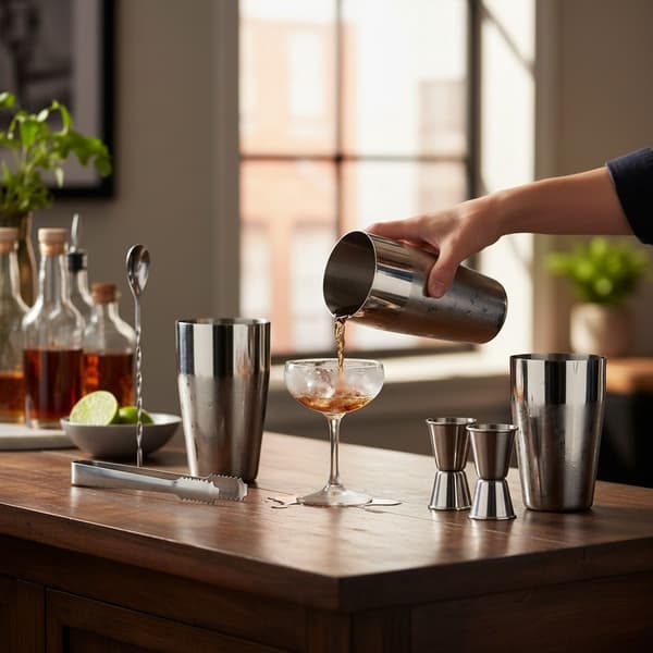 Barset 10 dele i rustfrit stål med shaker 600/700 ml og tilbehør