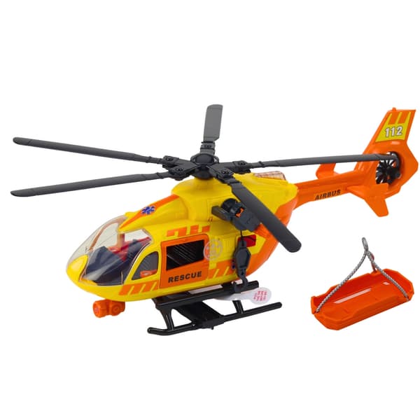 Redningshelikopter legetøj 35 cm med lys/lyd, båre & krog, 2x AAA