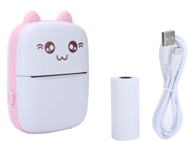 Mini termisk printer Bluetooth 57 mm rosa med papir og USB-C