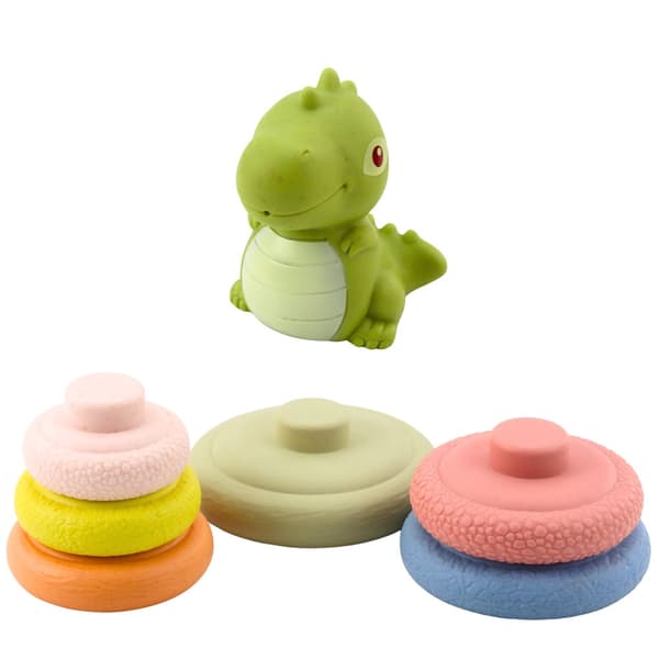 Sensorisk stabelpyramide i ECO-gummi med dinosaur 7 dele 6+ mdr