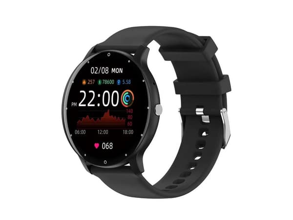 Smartwatch med Bluetooth-samtal pulsmätning och svart silikonrem