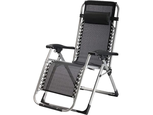 Sammenklappelig solstol Zero Gravity justerbar ryg sort maks 140 kg