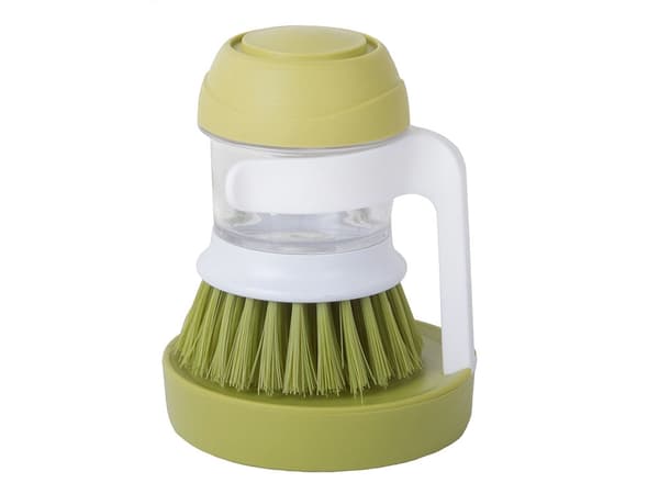 Diskborste med tvåldispenser och ställ grön 9,5 cm