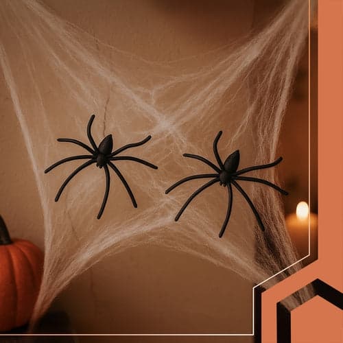 Spindelvæv Halloween-dekoration 2,5 m² med 2 sorte edderkopper