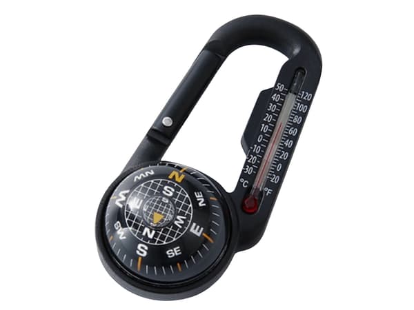 Karbinhake med kompass och analog termometer svart 7,3 cm