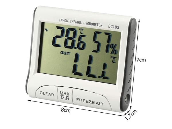 Väderstation termometer/hygrometer med extern sensor, inne/ute, vit