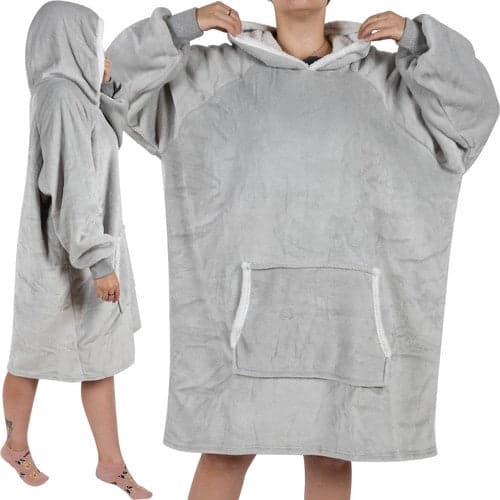Oversize sweatshirt-viltti hupulla ja taskulla flanelli harmaa XXL