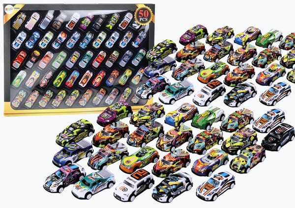 Fjedrende legetøjsbiler 50-pack 6,5 cm, til børn 3+
