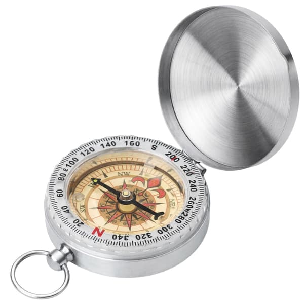Fickkompass med fluorescerande urtavla 360° låsbart lock silver