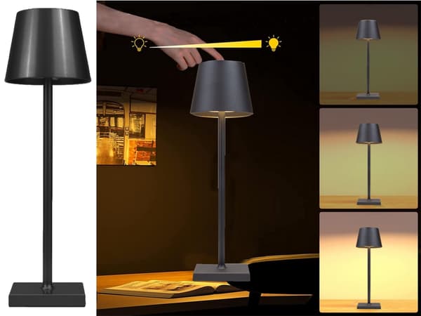 Bordlampe LED 3W touch 3 lysindstillinger sort med USB-C-kabel