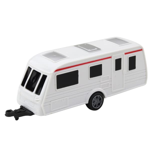 Die-cast terrängbil med husvagn set blå/vit med utbildningskort