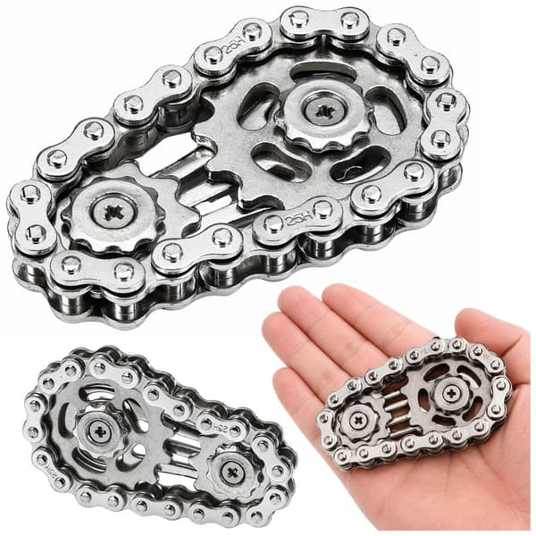 Kæde fidget spinner i rustfrit stål sølv 6x4 cm