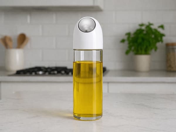 Oljedispenser i glas 510 ml med gravitationslock vit