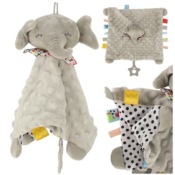 Snuttefilt elefant med bitring och skallra, polyester/silikon 0+