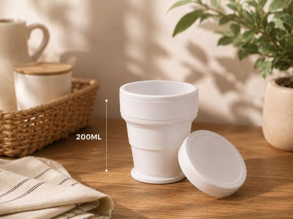 Hopfällbar silikonmugg med lock 200 ml vit
