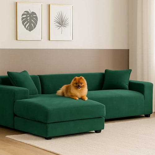 Sofföverdrag hörnsoffa elastisk sammet grön 190-230 cm + 1 kuddfodral