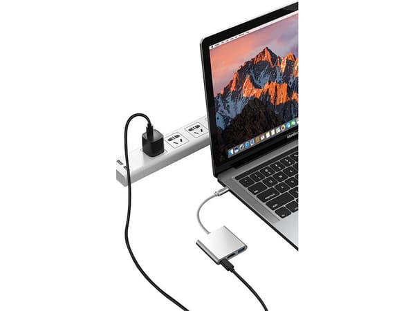 USB-C till HDMI + USB 3.0 adapter 4K vit/silver 13 cm