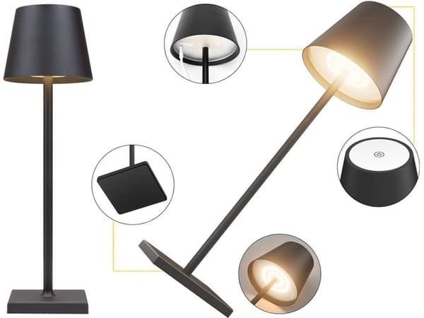 Bordlampe LED 3W touch 3 lysindstillinger sort med USB-C-kabel