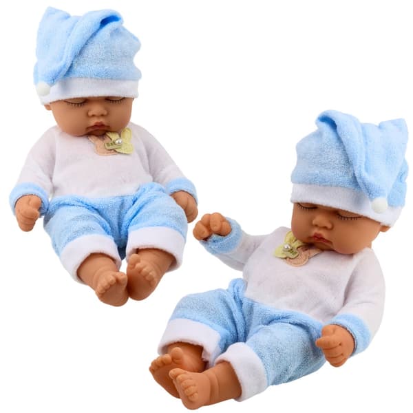 Babydocka 24 cm sovande med blå pyjamas och mössa