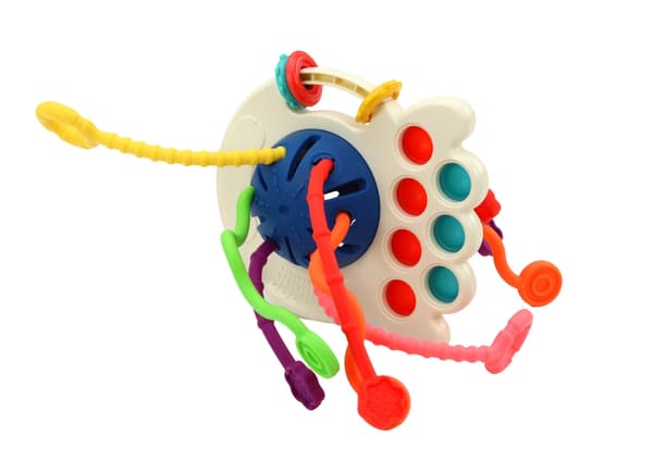 Sensorisk bläckfiskleksak med poppande bubblor och dragrep, 18+ mån