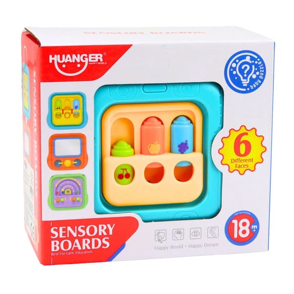 Sensorisk aktivitetskube til børn 6 aktiviteter, 3 dobbeltsidede paneler
