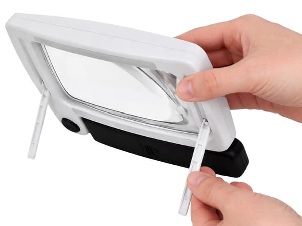 LED-forstørrelsesglas 3,5x stående med 16 LED foldbart sort/hvid