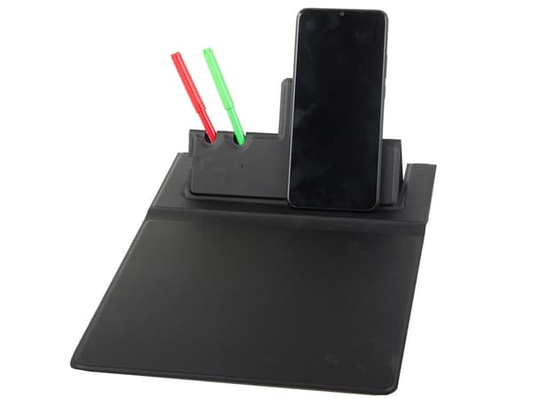 Musemåtte med trådløs oplader og mobilholder USB-C, sort