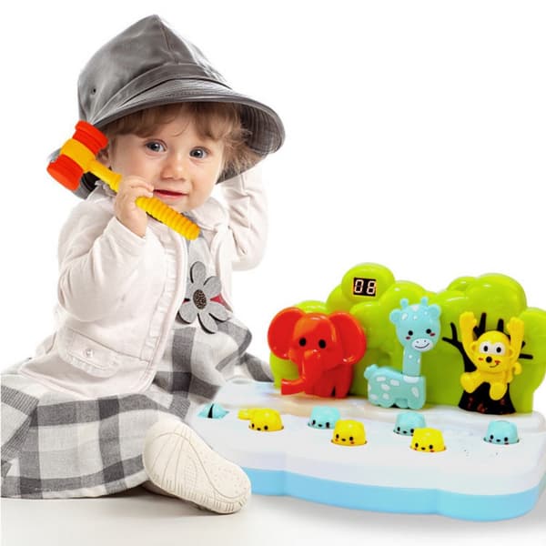 Whack-a-Mole hammerspillet med dyr, pointsdisplay, lys/lyd, 28,5 cm