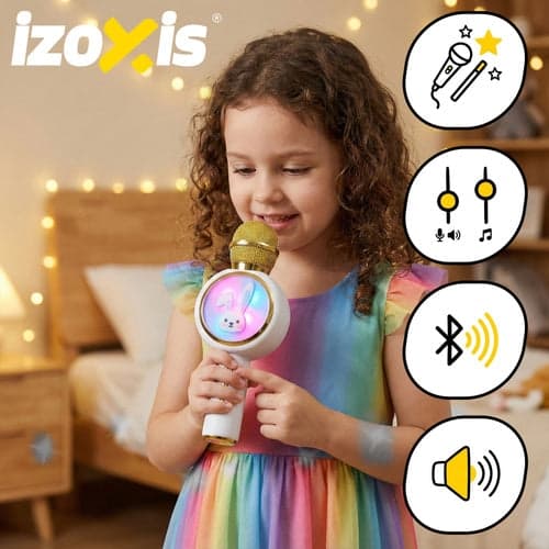 Trådlös karaoke mikrofon för barn Bluetooth 5.1 5W LED vit