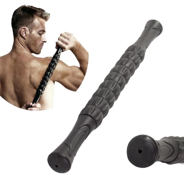 Massagerulle med 9 ruller til ryg/ben plast sort 42 cm