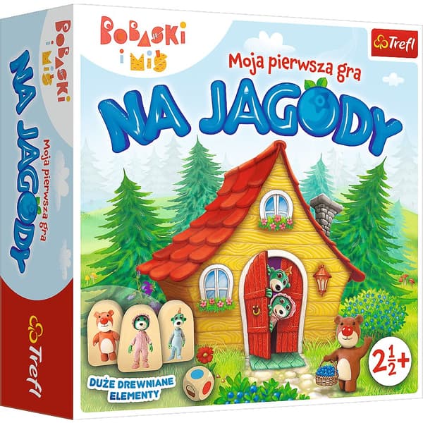 Barnbrädspel samla bär med stor spelplan, träkub och 16 bärtokens