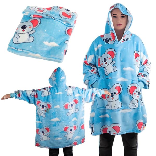 Tæppe-trøje med hætte oversize XXL one size blå polyester