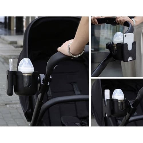 Lastenvaunun pidike 2-in-1 puhelin- ja pulloteline 360° musta