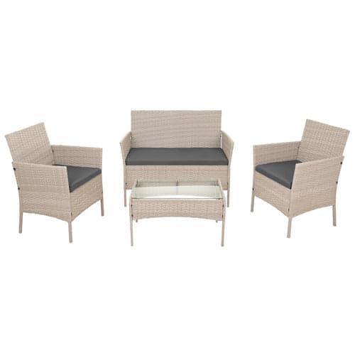 Havemøbelsæt technorattan beige 4 dele sofa 2 stole bord glas