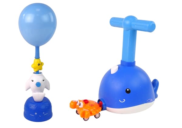 Ballonbil launcher-sæt delfin/krabbe 4 biler 3+ år