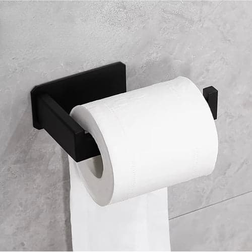 Toiletpapirholder vægmontering med tape mat sort rustfrit stål