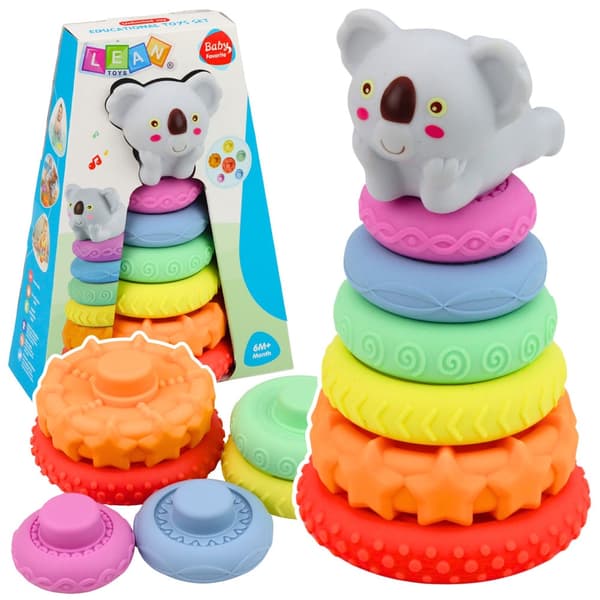 Sensorisk stapelpyramid koala 7 delar barnsäker plast 17x9 cm