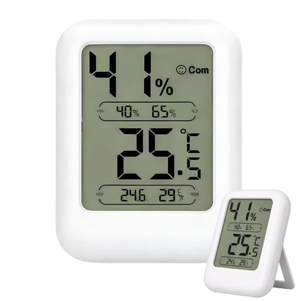Digital termometer/hygrometer med LCD-display 6x8 cm hvid